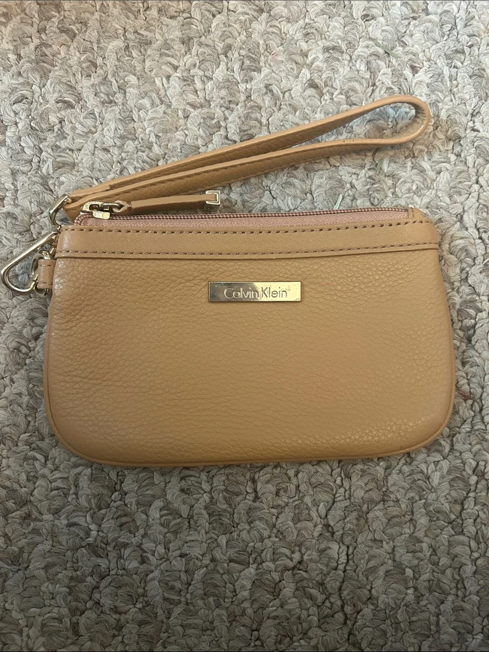 Calvin Klein Beige Snake-Embossed Satchel with Tan Pouch